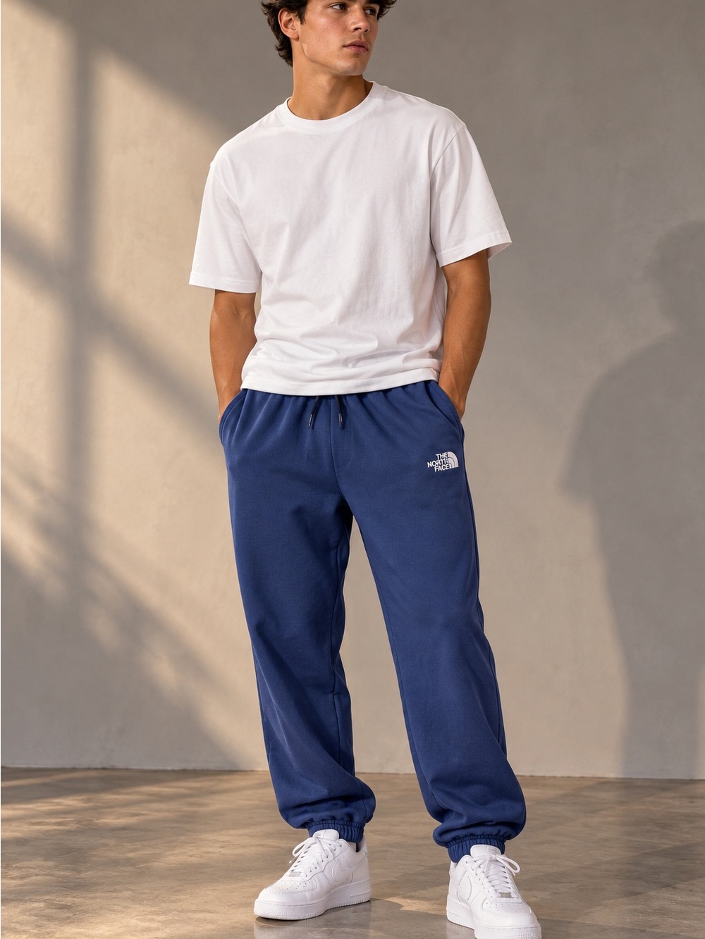The North Face Men’s Small Blue Jogger Sweatpants Navy Fleece Logo